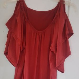Gray cotton/ polyester dress. Red blouse